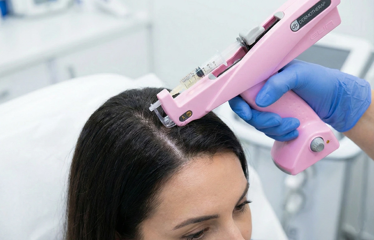 Procedimiento de Mesoterapia capilar con vitaminas para estimular el folículo